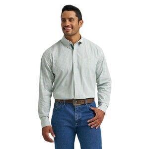 George Straight Collection Wrangler Men's Green Plaid Long Sleeve Western Shirt